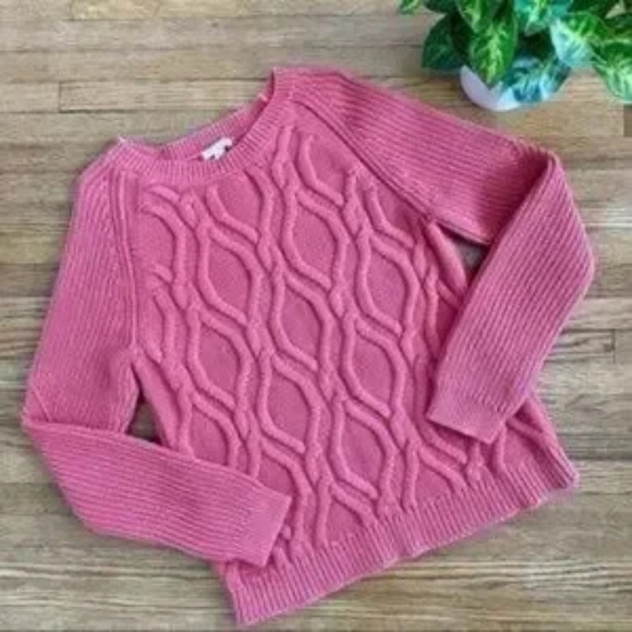 Gap Cable Knit Chunky Coral Coast Salmon Crew Neck Sweater Size M - Picture 11 of 11